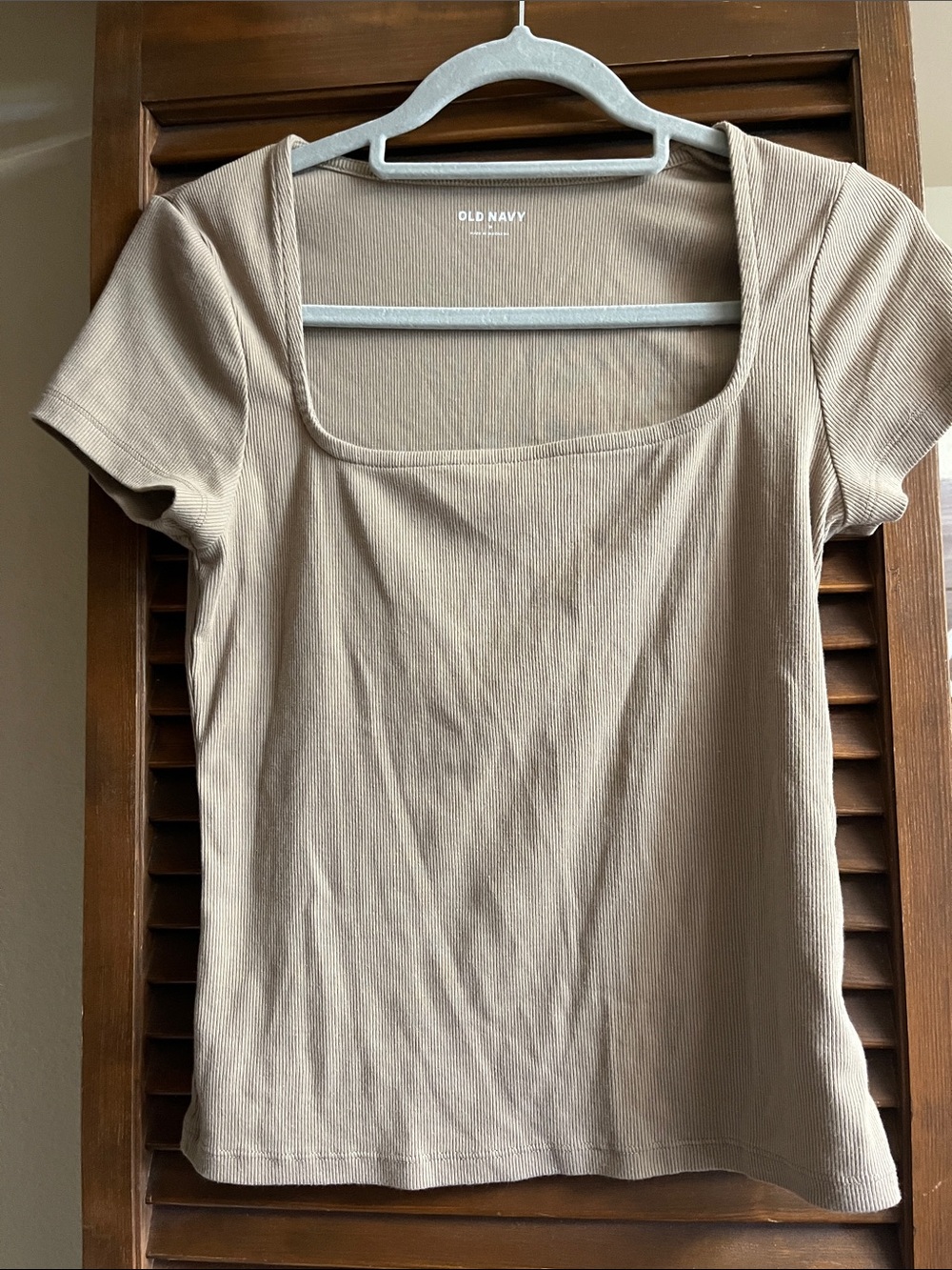 Old Navy Taupe Ribbed Square Neck Short Sleeve Tee